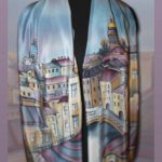 Батик шарф «Белые ночи над С-Петербургом». Шелковый шарф ручной работы.