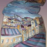 Батик шарф «Белые ночи над С-Петербургом». Шелковый шарф ручной работы.
