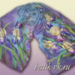 Батик шарф «Цветочный ветер». Шелковый шарф ручной работы.
