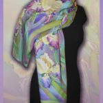 Батик шарф «Цветочный ветер». Шелковый шарф ручной работы.