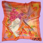 Батик платок «Осенний кот». Шелковый платок ручной работы.