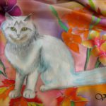 Батик платок «Осенний кот». Шелковый платок ручной работы.