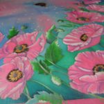 Батик платок «Розовые маки». Шелковый платок ручной работы.