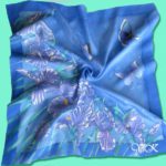 Батик платок «Синие ирисы». Шелковый платок ручной работы.