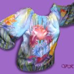 Батик блузка "Ирисы". Шелковая блузка с ручной росписью.