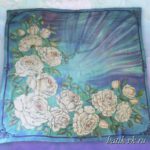 Свадебный платок батик «Чайные розы». Шелковый платок ручной работы.