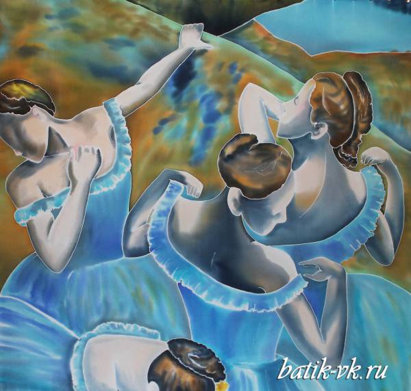 Батик платок «Э. Дега «Голубые танцовщицы». Шелковый платок ручной работы.