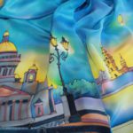 Батик шарф "Ночь над Санкт-Петербургом". Шелковый шарф ручной работы.
