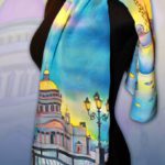 Батик шарф "Ночь над Санкт-Петербургом". Шелковый шарф ручной работы.