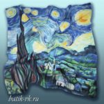 Батик платок «Ван Гог «Звездная ночь». Шелковый платок ручной работы.