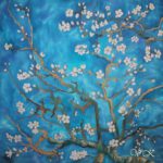 Батик платок «Ван Гог «Цветущие ветки миндаля». Шелковый платок ручной работы.